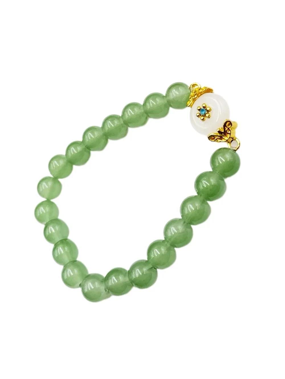 Green Glass Beads Stretch Bracelet w/ Gold Accents NWOT